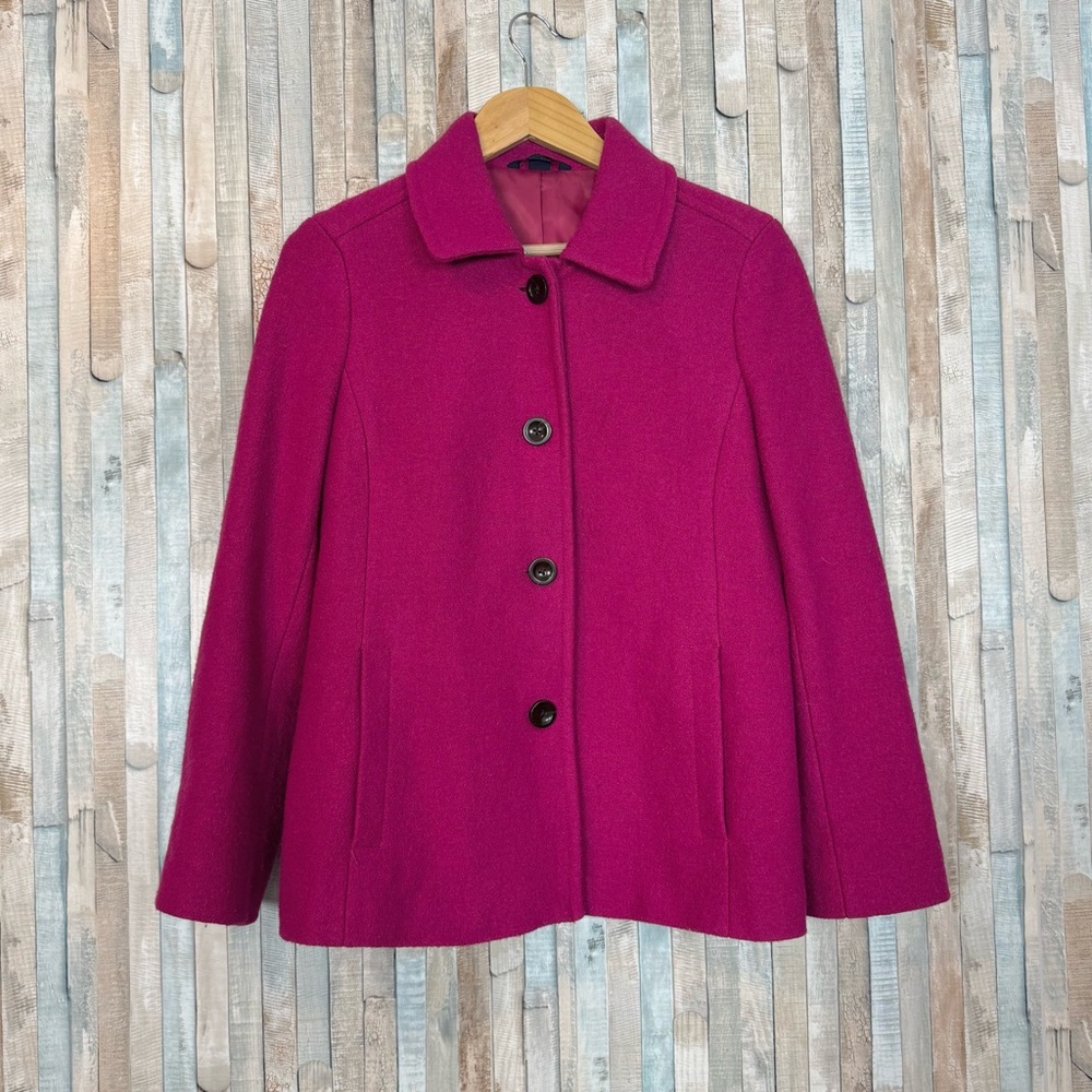 Lands End 12P Boiled Wool Pea Coat Jacket Classic Collared Swing Berry‎ Pink